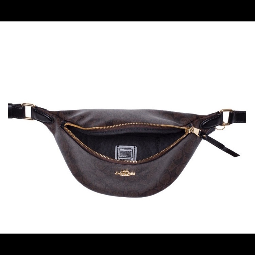 New Coach Black/Brown Signature Belt Bag $298 - Picture 4 of 4